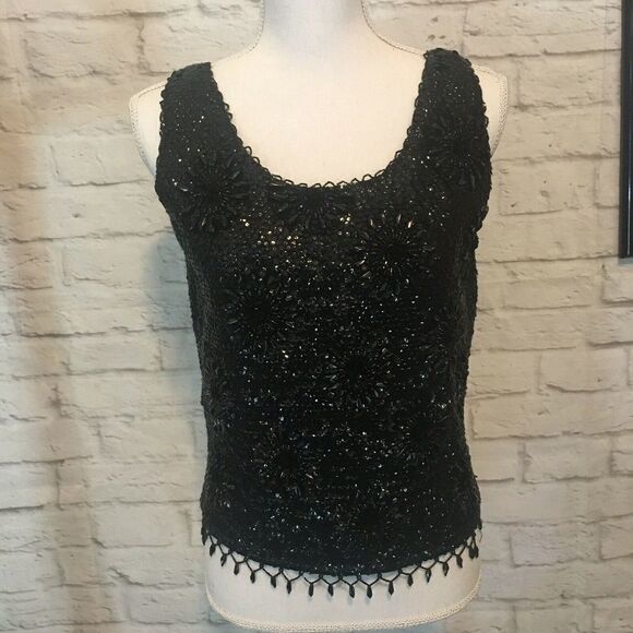 Vintage 100% Wool Sleeveless Hand Beaded Top M - Picture 1 of 8